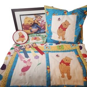 Handmade Disney Winnie Pooh Cross Stitch Nursery DecorSet Quilt Art 9pc 200 hrs